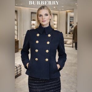 NWT Burberry Navy Pea Coat with Gold Buttons - 12-14